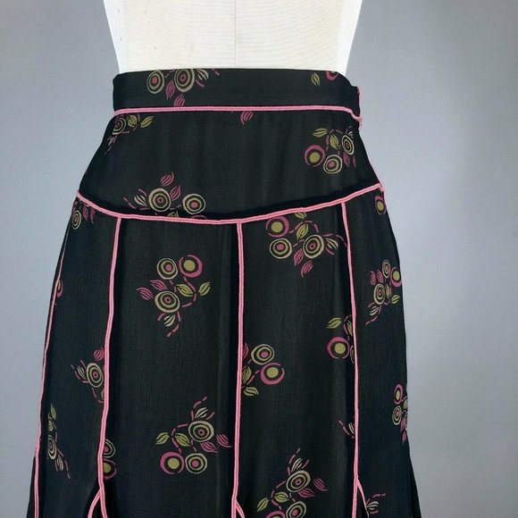NWT Marc Jacobs Silk Black Pink Floral Skirt 4 Womens - Picture 3 of 12
